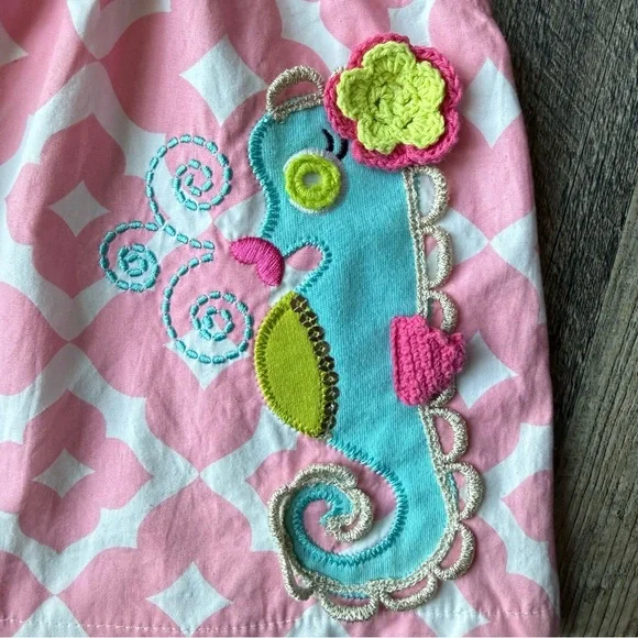 Mud Pie Seahorse Dress 0-6M Pink Beach Summer Boutique Baby Girl - Picture 2 of 6